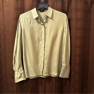 Eve and Max Designer Olive Green Button Down Blouse size Medium